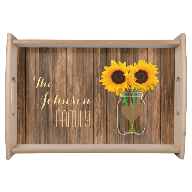 Country Sunflower Mason Jar Serving Tray (Front)