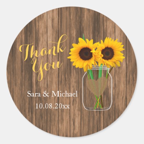 Country Sunflower Mason Jar _ Thank You Classic Round Sticker
