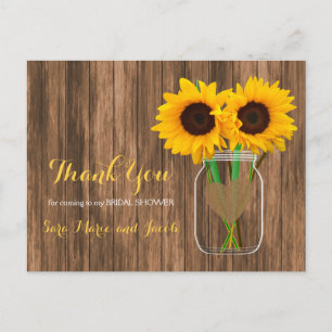Country Sunflower Mason Jar - Thank You Postcard