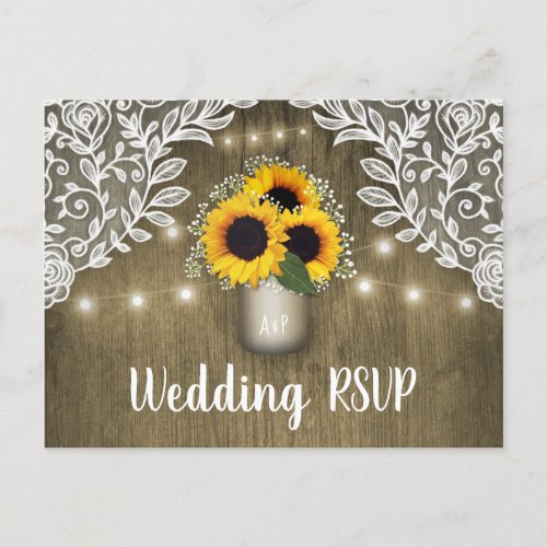 Country Sunflower Mason Jar Wedding RSVP Postcards