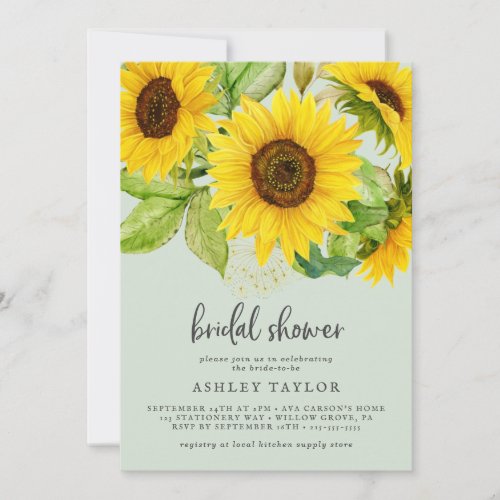 Country Sunflower  Mint Bridal Shower Invitation