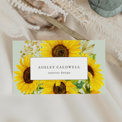 Country Sunflower  Mint Business Card