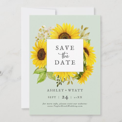 Country Sunflower  Mint Save the Date Card