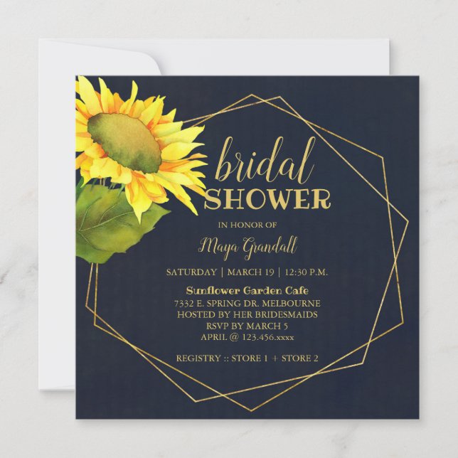 Country Sunflower Navy Blue Bridal Shower Invitation (Front)