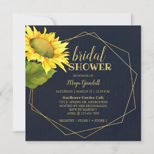 Country Sunflower Navy Blue Bridal Shower Invitation