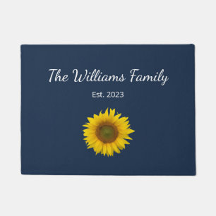 Country Sunflower Navy Blue Family Name Doormat