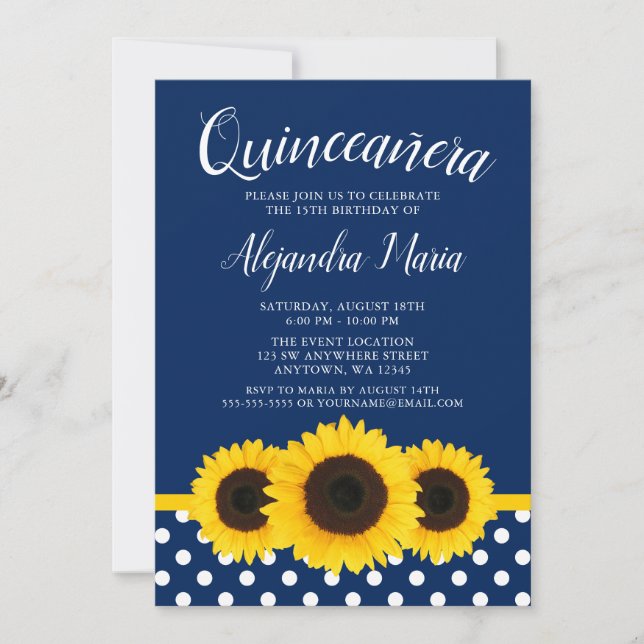 Country Sunflower Navy Blue Quinceanera Invitation (Front)