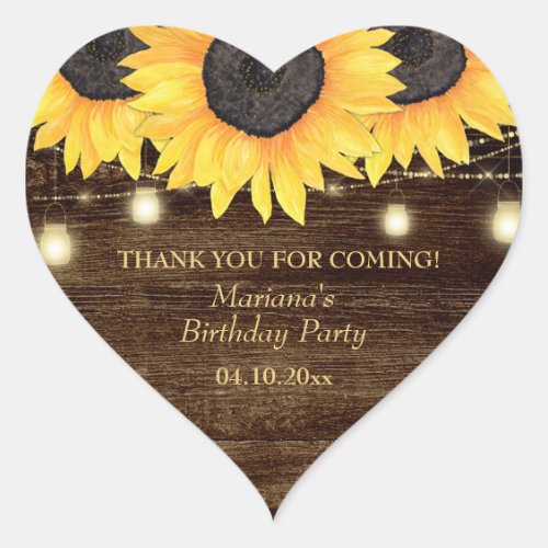 Country Sunflower on Wood Birthday Heart Sticker