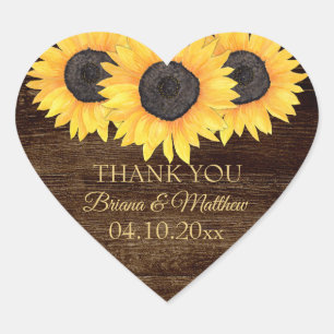 Country Sunflower on Wood Wedding Heart Sticker