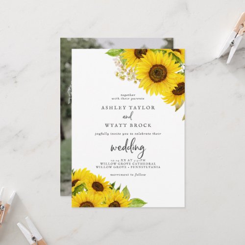 Country Sunflower Photo Wedding Invitation