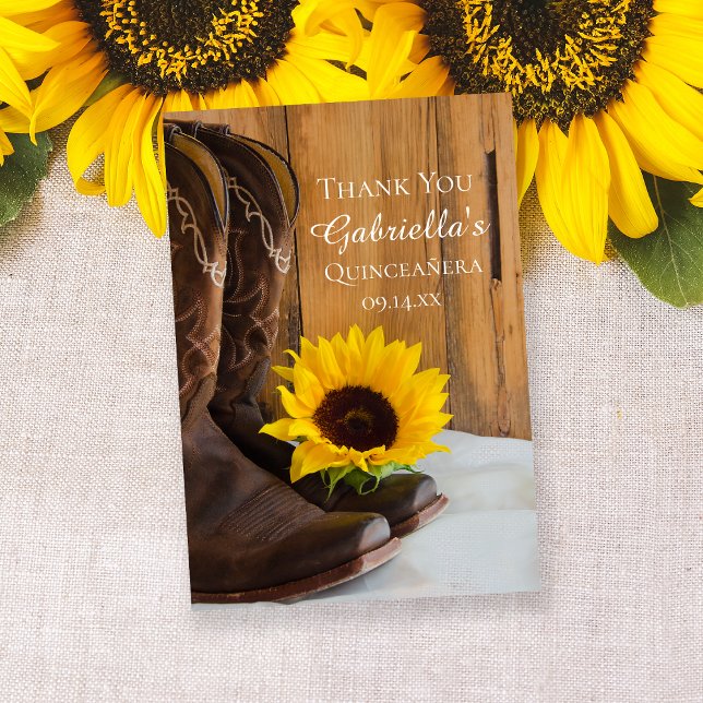 Country Sunflower Quinceañera Thank You Card (Creator Uploaded)