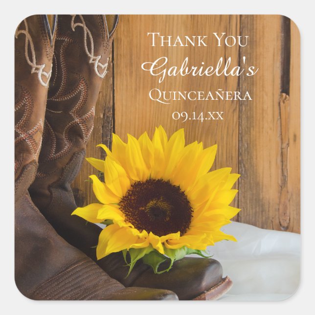 Country Sunflower Quinceañera Thank You Favor Tag (Front)