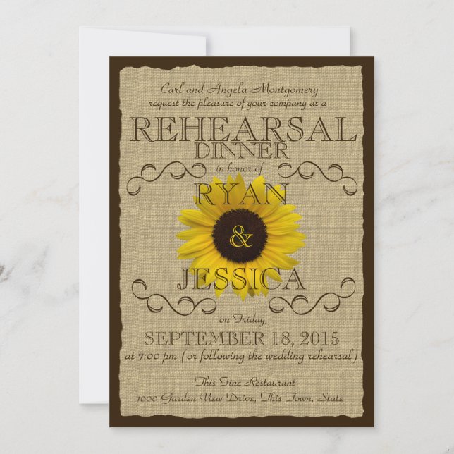 Country Sunflower Rehearsal Dinner Invitation (Front)