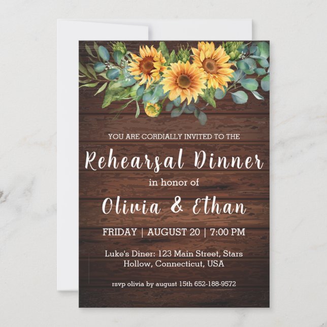 Country sunflower rehearsal dinner invitations (Front)