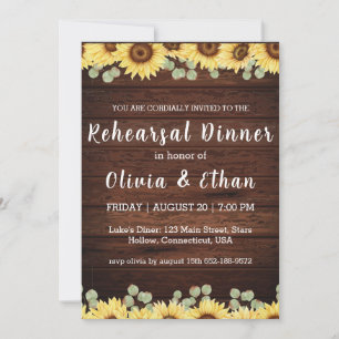 Country sunflower rehearsal dinner invitations