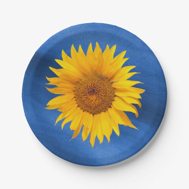 Country Sunflower Royal Blue Summer Wedding Paper Plates (Front)