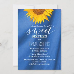 Country Sunflower Royal Blue Sweet 16 Birthday Invitation