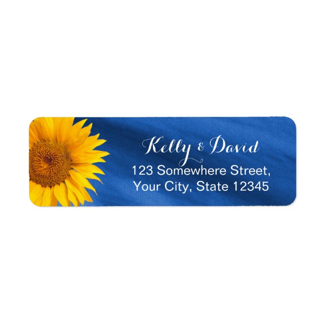 Country Sunflower Royal Blue Wedding Label (Front)