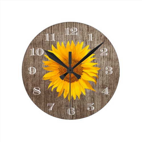 Country Sunflower Rustic Barn Wood Vintage Round Clock