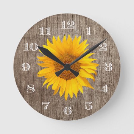 Country Sunflower Rustic Barn Wood Vintage Round Clock