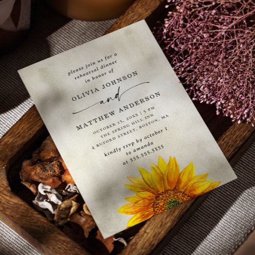 Country sunflower Rustic floral rehearsal dinner Invitation