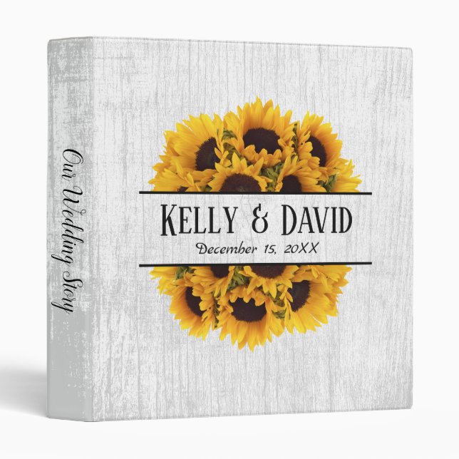 Country Sunflower Rustic Wedding Album 3 Ring Binder (Front/Spine)