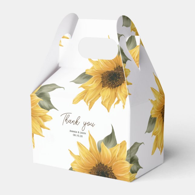 Country sunflower, rustic wedding favor boxes (Front Side)