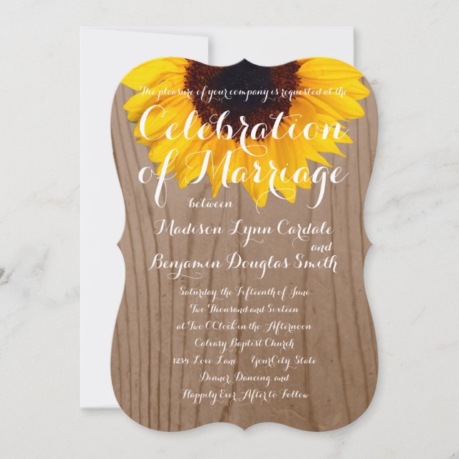 Country Sunflower Rustic Wood Wedding Invitations (Front)