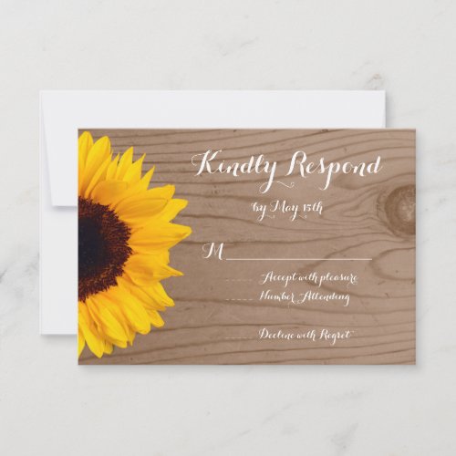 Country Sunflower Rustic Wood Wedding RSVP Cards