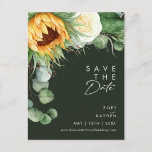 Country Sunflower Script   Green Save The Date Invitation Postcard