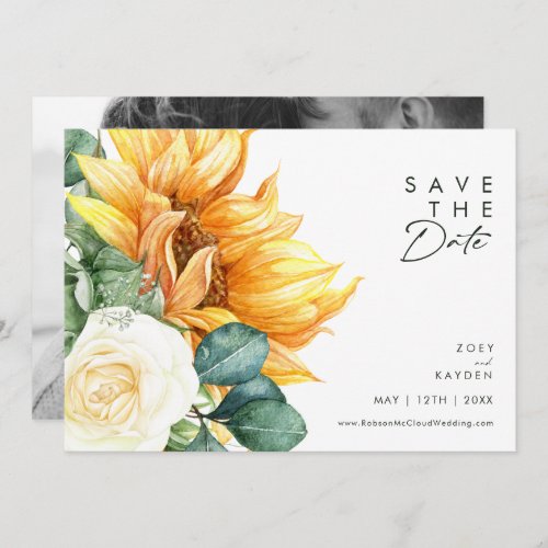 Country Sunflower Script With Photo Horizontal Save The Date