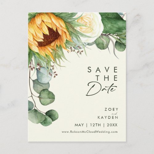 Country Sunflower Script  Yellow Save The Date  Invitation Postcard