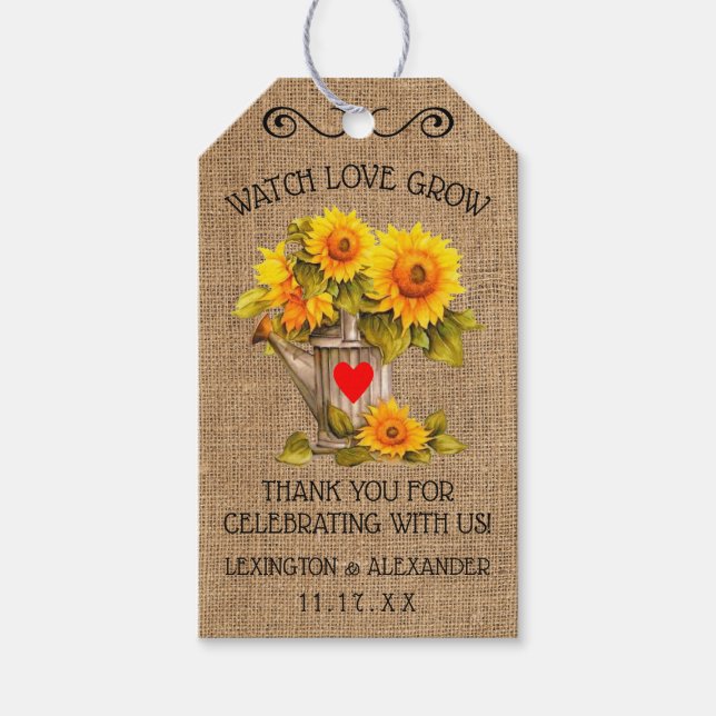 Country Sunflower Seeds Wedding Guest Favor Tag | (Front)
