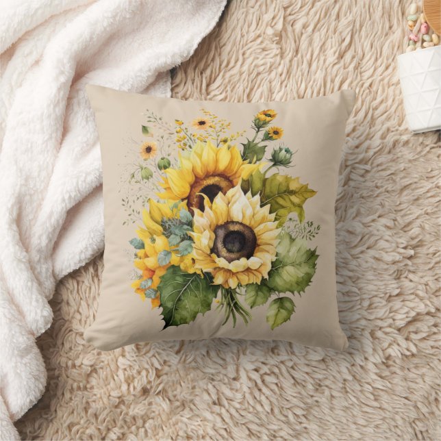 Country Sunflower Splendor  Throw Pillow (Blanket)