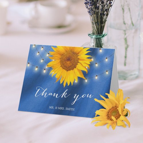 Country Sunflower  String Lights Blue Thank You