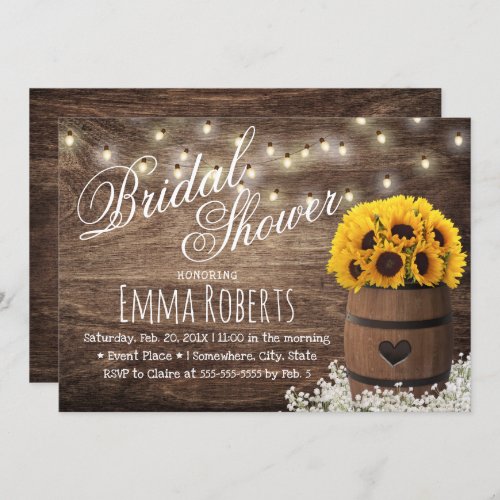 Country Sunflower  String Lights Bridal Shower Invitation