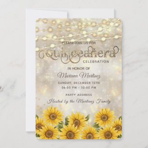 Country sunflower string lights Quinceañera Invitation