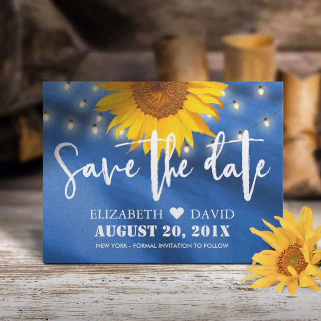 Country Sunflower And String Lights Save The Date Announcement Postcard