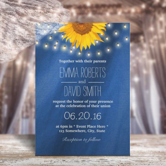 Country Sunflower And String Lights Wedding Invitation Zazzle