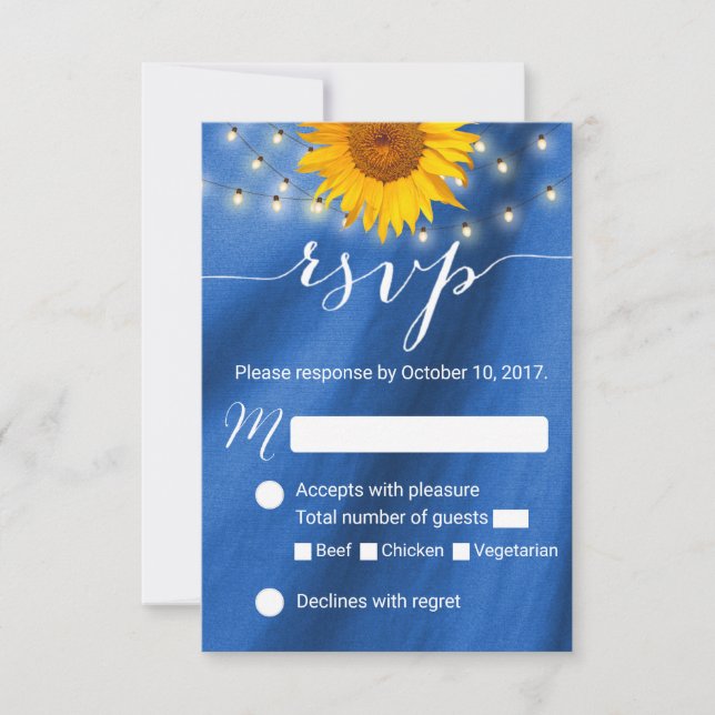 Country Sunflower & String Lights Wedding RSVP Card (Front)