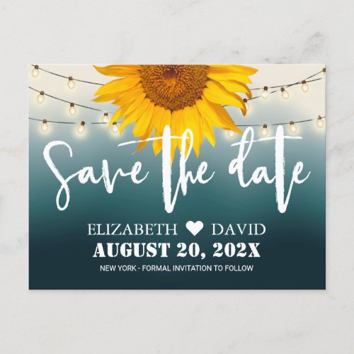 Country Sunflower Teal Ombre Wedding Save the Date Announcement Postcard