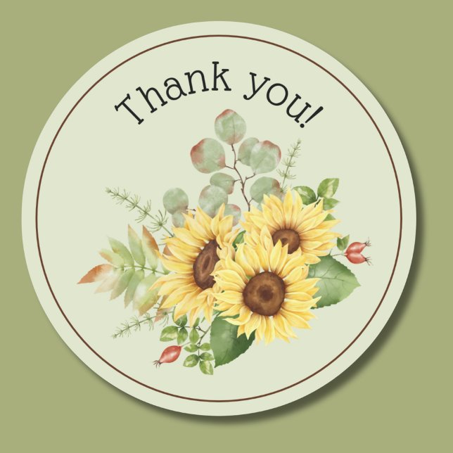 Country Sunflower Thank You  Classic Round Sticker (Creator Uploaded)