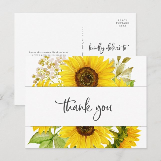 Country Sunflower Thank You Postcard (Front/Back)