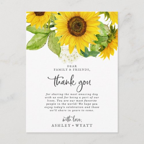 Country Sunflower Thank You Reception Card