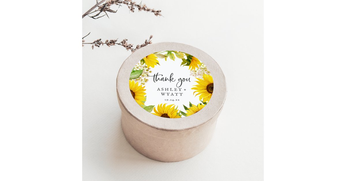 Country Sunflower Thank You Wedding Favor Sticker | Zazzle