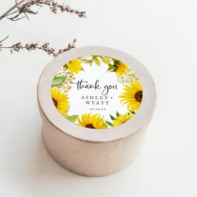 Country Sunflower Thank You Wedding Favor Sticker | Zazzle