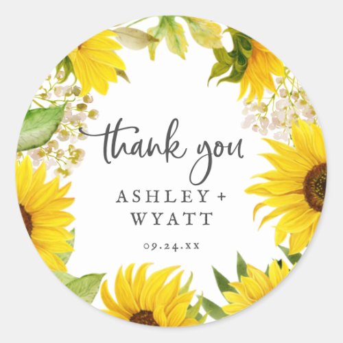 Country Sunflower Thank You Wedding Favor Sticker