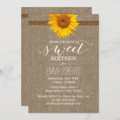 Country Sunflower & Twine Burlap Sweet Sixteen Invitation (Front/Back)