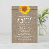 Country Sunflower & Twine Burlap Sweet Sixteen Invitation (Standing Front)