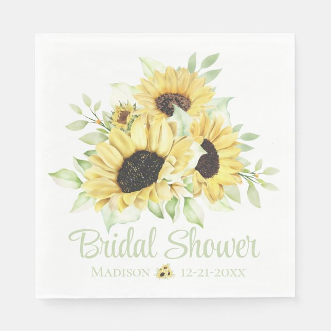 Country Sunflower Watercolor Floral Bridal Shower Napkins (Front)